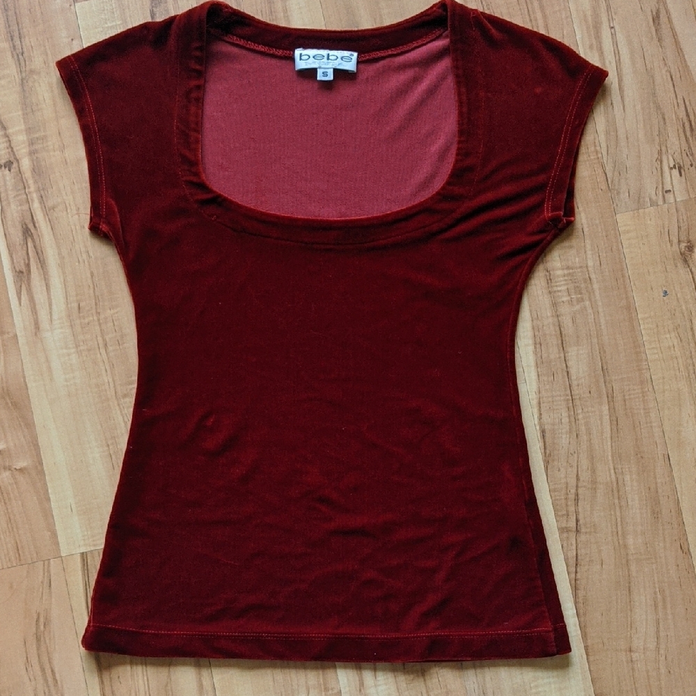 Bebe Red Velvety Fitted Short Sleeve Tee